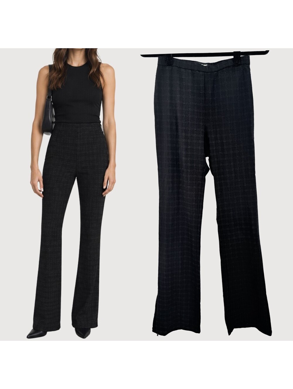 Rachel Comey Switzer Textured Plaid Flare Pants Black 24"